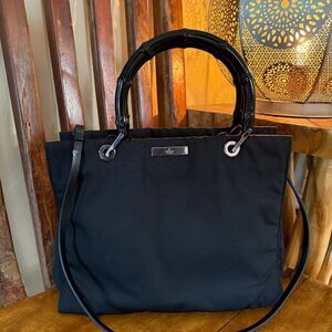 Gucci Bamboo Handle Nylon Tote Black 2-Way Shoulder Bag Vintage Tom Ford Era